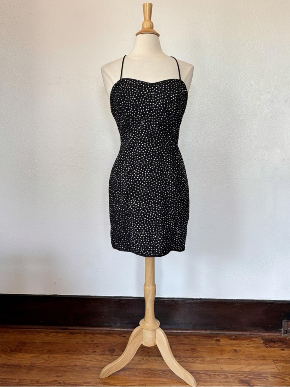 Vintage 80s Black Glitter Mini Cocktail Dress